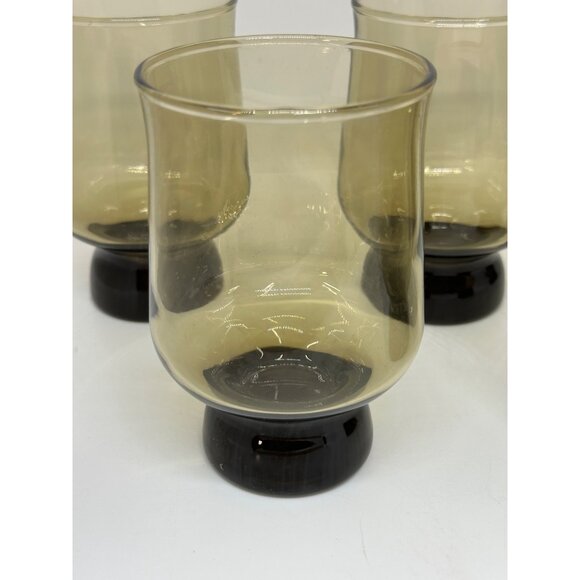 VTG Anchor Hocking Libbey Tawny Smokey Brown Glasses Set 5 Mid-Century USA 4.5" - Picture 2 of 9